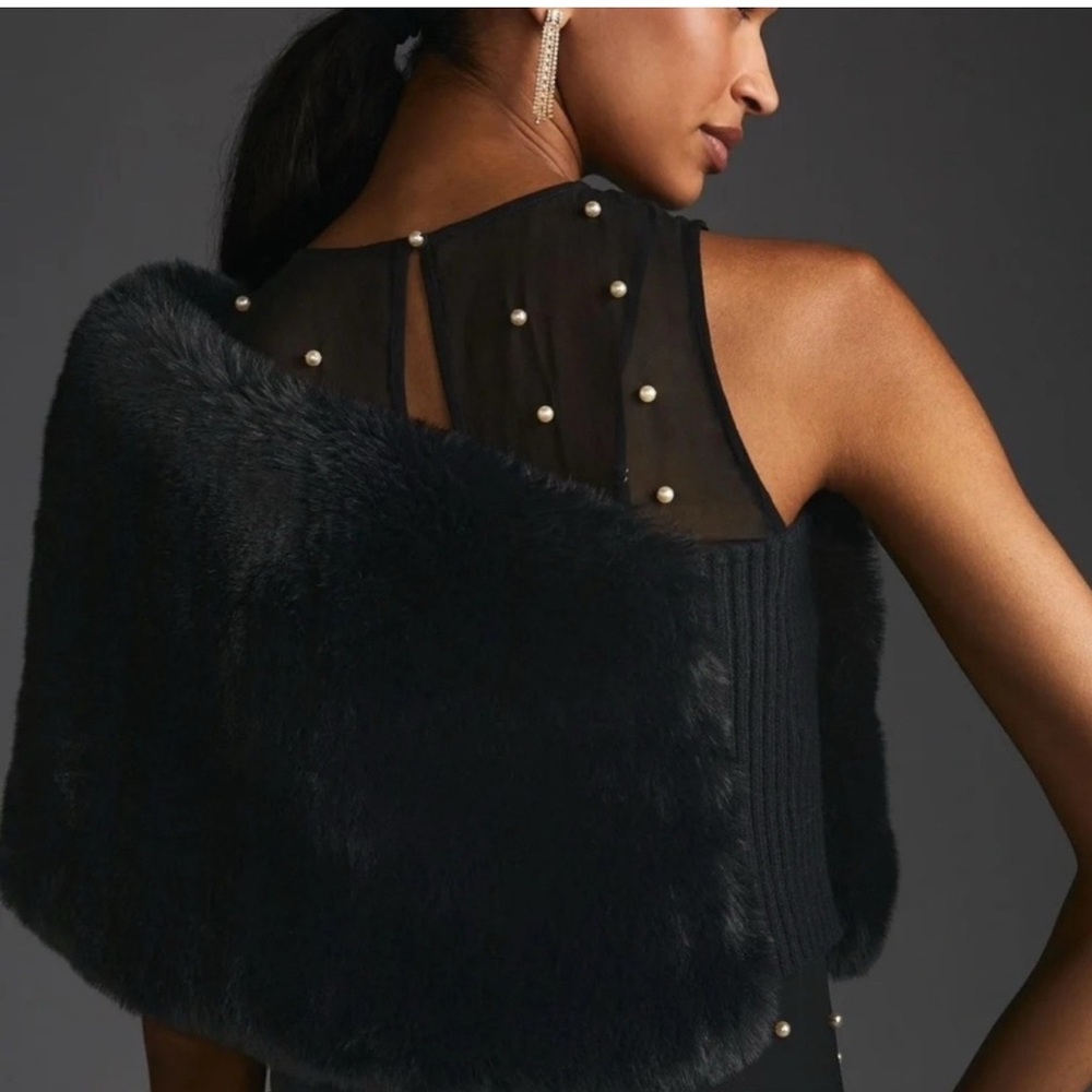 Anthropologie Black Faux Fur Wrap - Picture 2 of 4